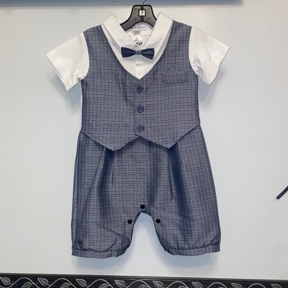 Silver Plaid Baby Boys Romper
